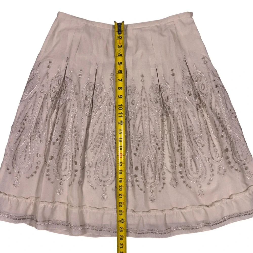 Vtg Y2K Talbots 14Petite Ivory Cotton Embroidered Eyelet A-Line Midi Skirt Lined